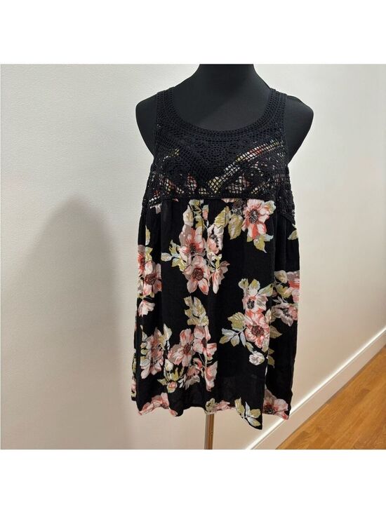 torrid Tops - 216. Torrid Black Floral Crochet Yoke Tank Top